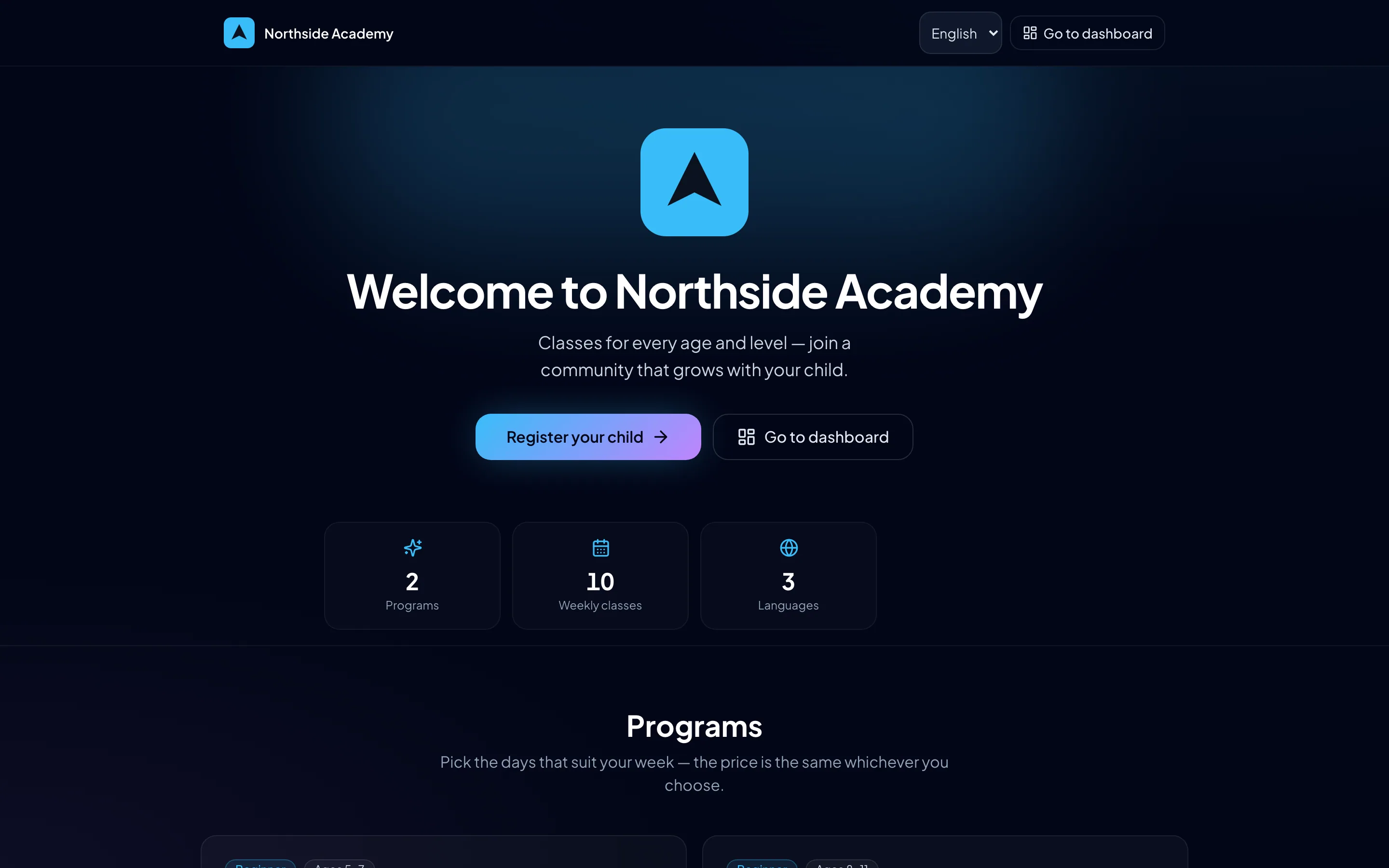 A school’s own public website, built from its logo and colours